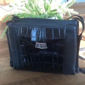 Brighton cross body black leather  silver tone snap
